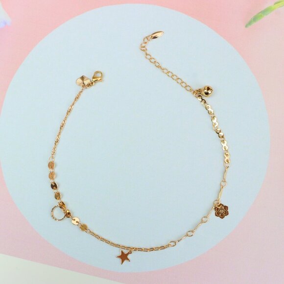 "Rose Gold Anklet with Star & Charm Accents, XPAL1034 - Picture 2 of 12